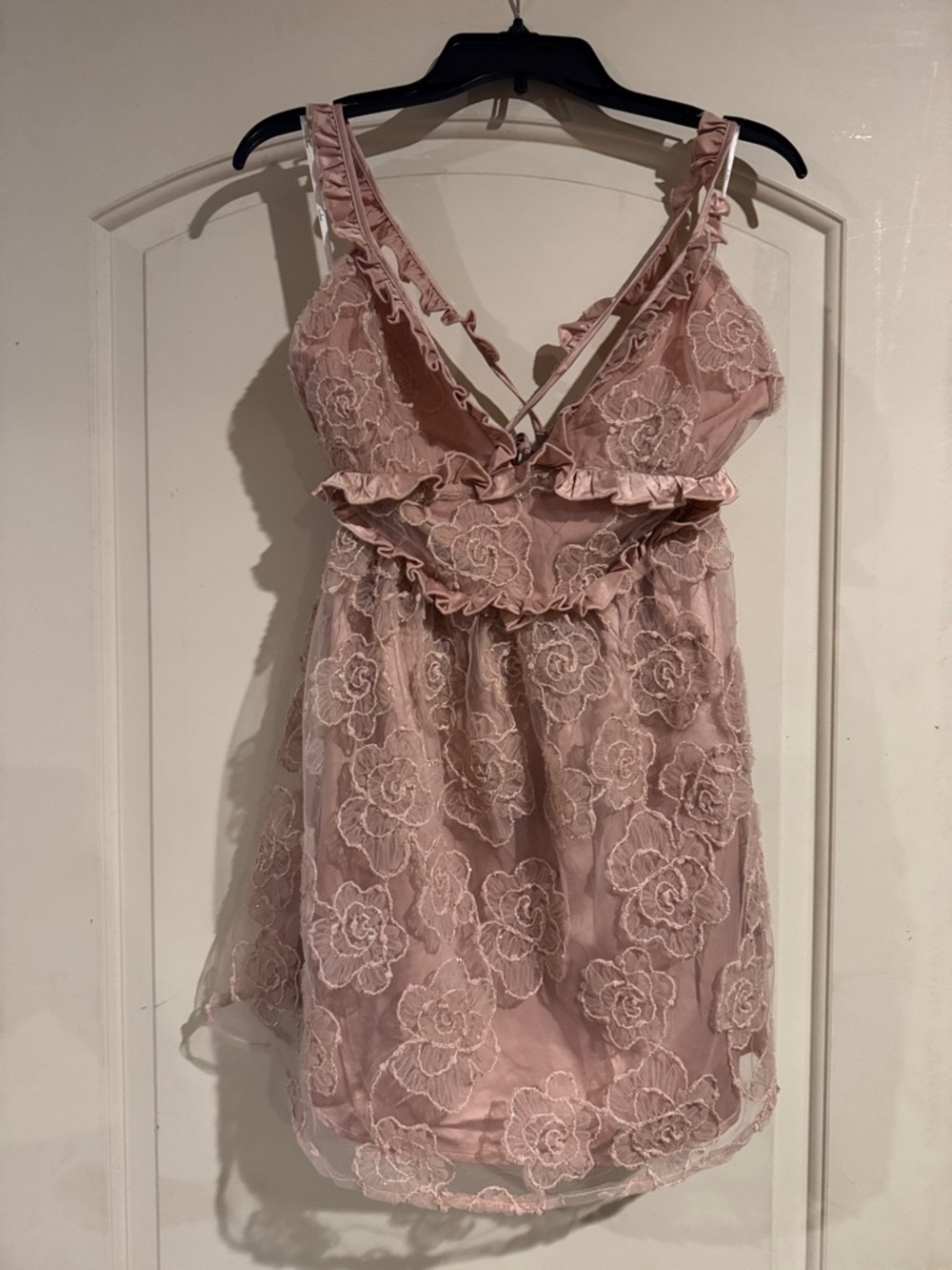 Lulu's Dusty Rose Lace Ruffle Mini Dress